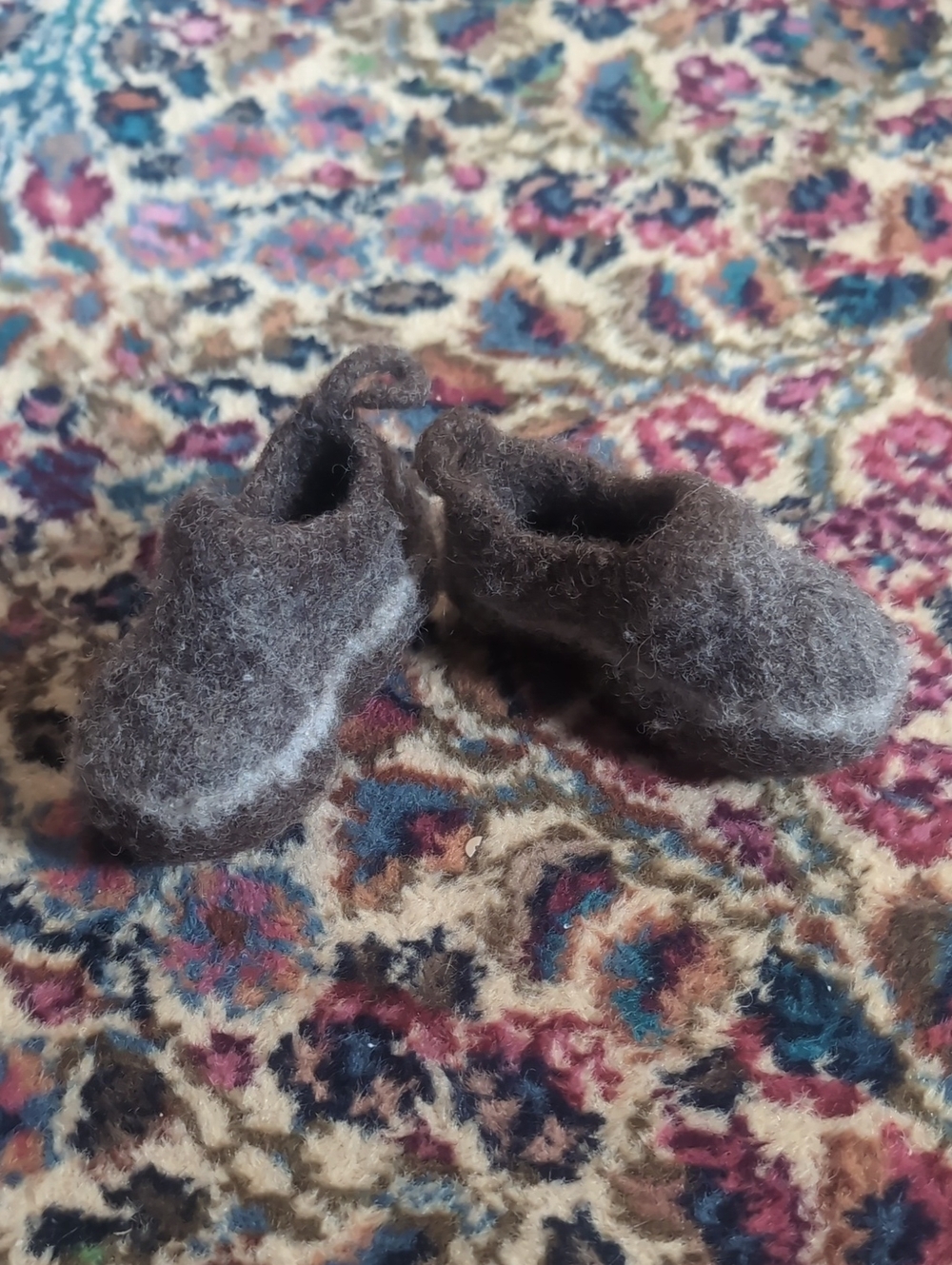 Handmade Felted Wool Baby Booties - Dark Brown